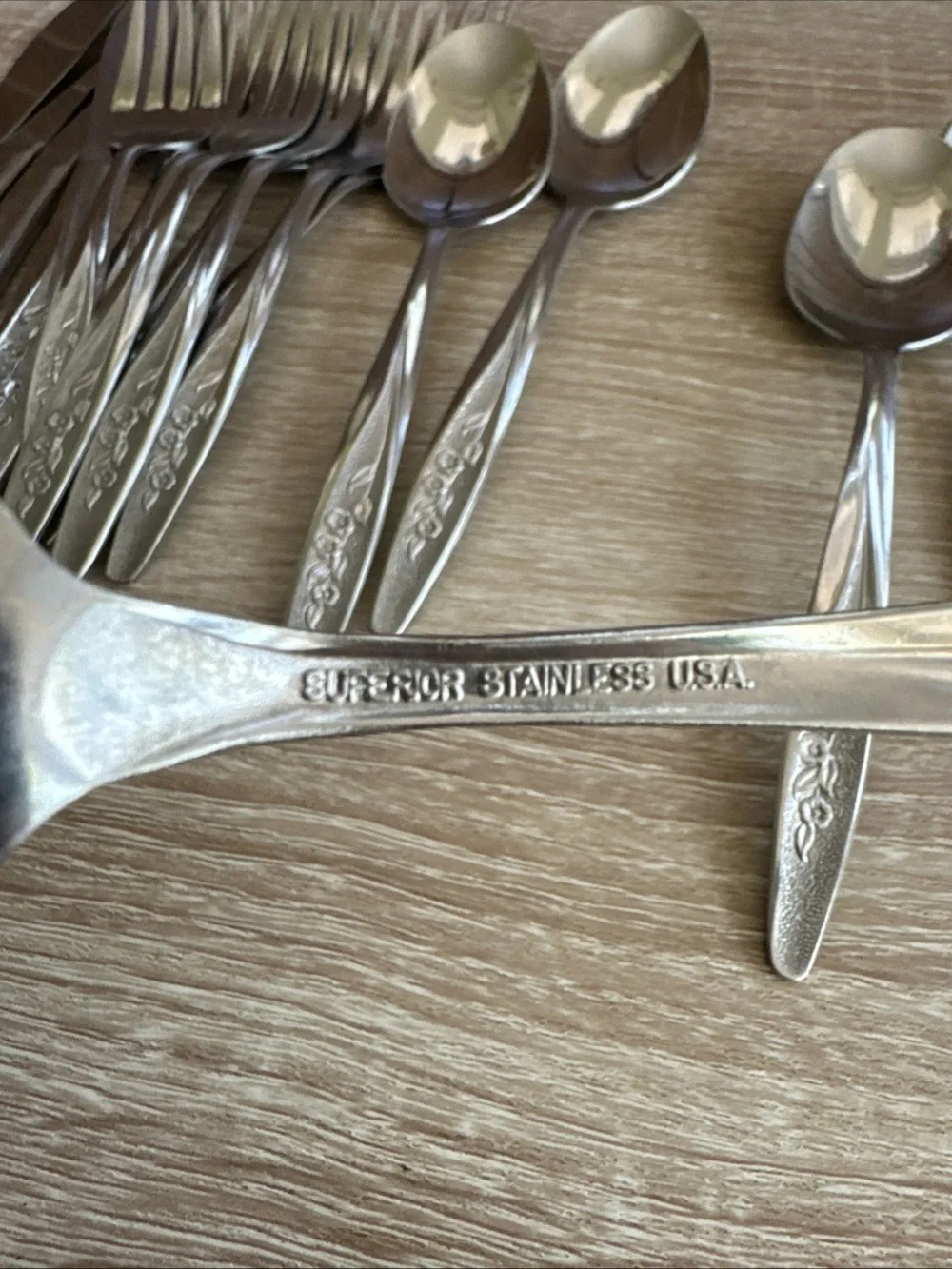 Vintage Superior Stainless Radiant Rose Stainless Steel Floral Flatware Set